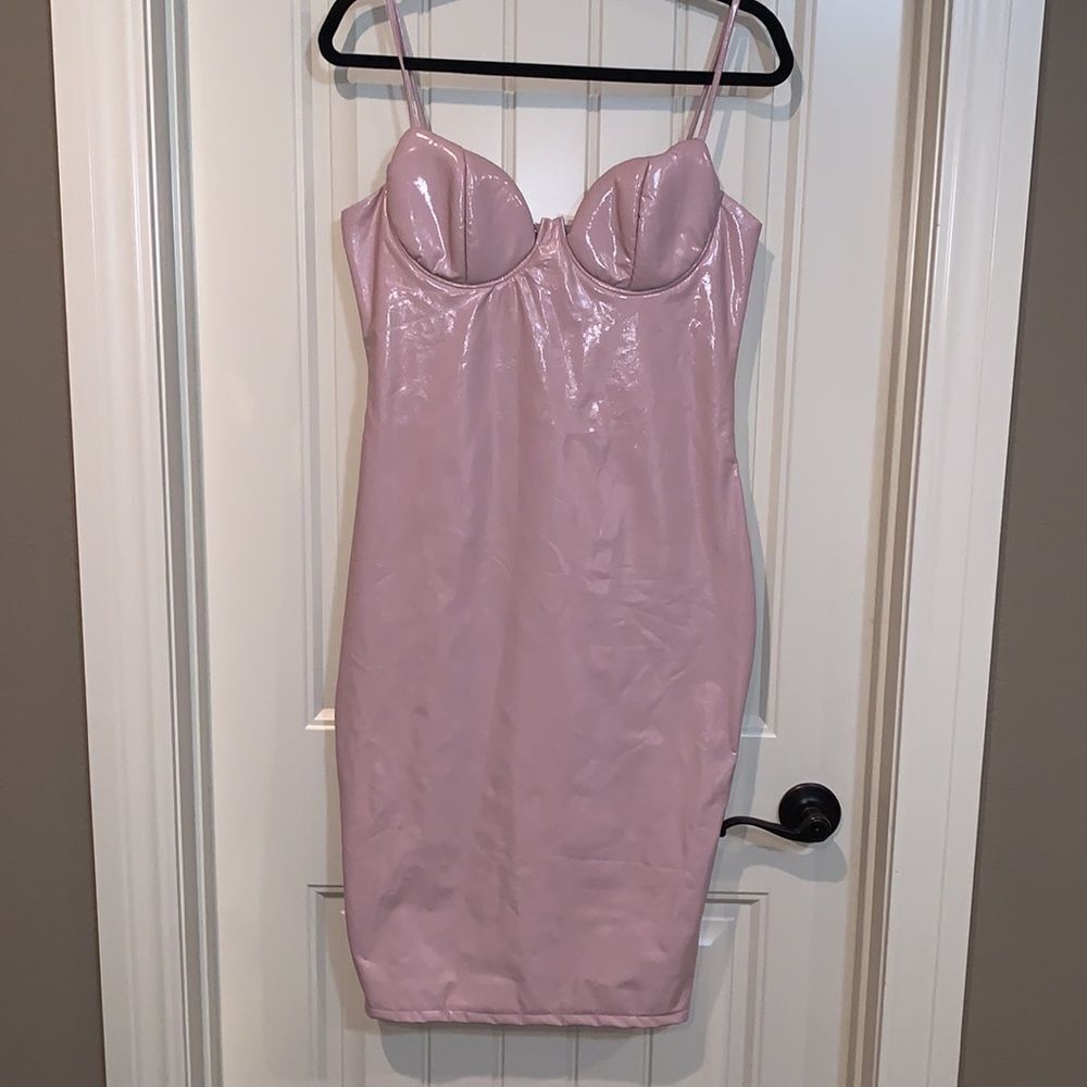 Akira mauve pleather bodycon spaghetti strap Dress, Large. NWT